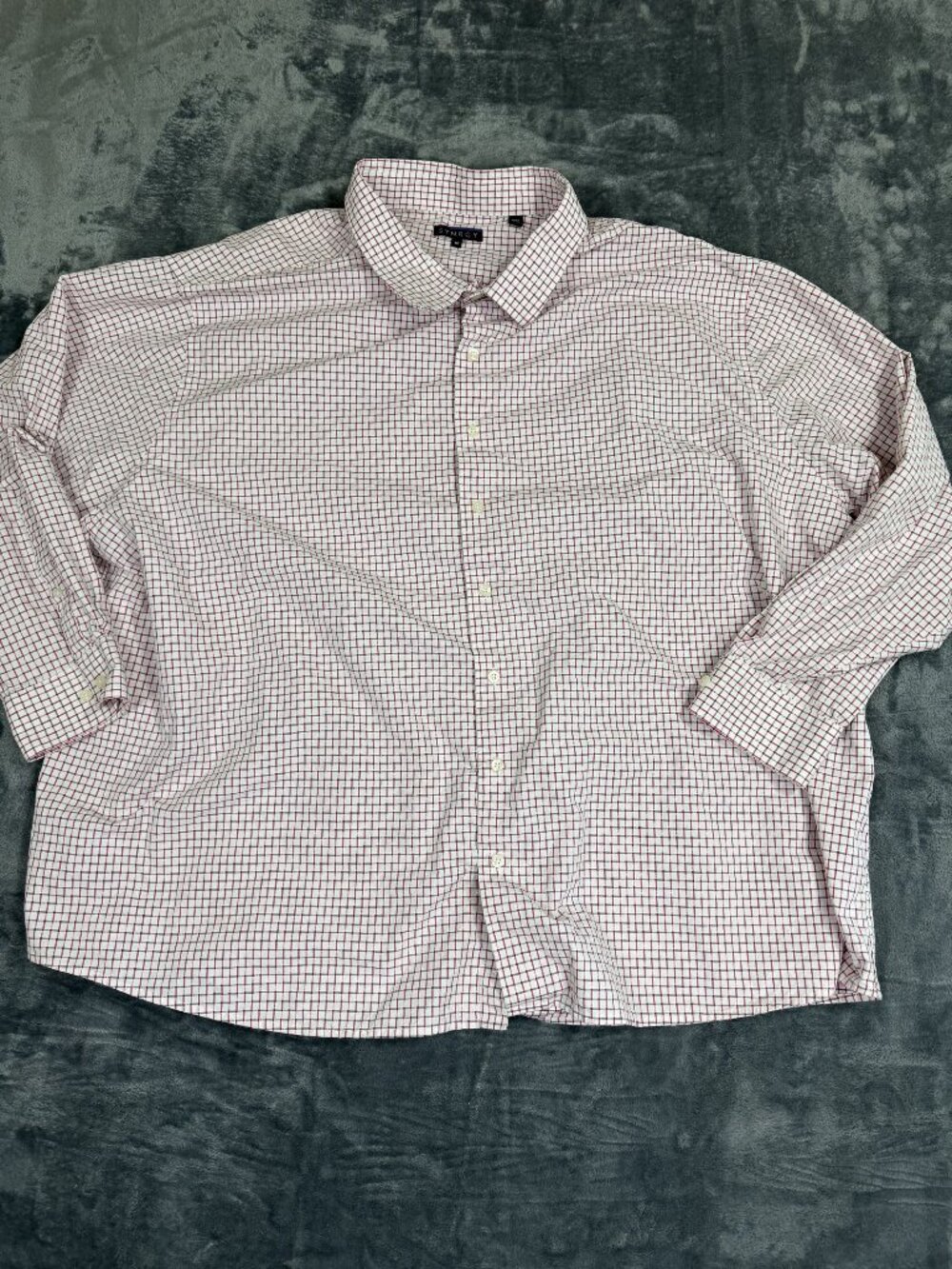 Synergy Mens 5XL Red & White Checkered Button-Down Shirt Collared Long Sleeve